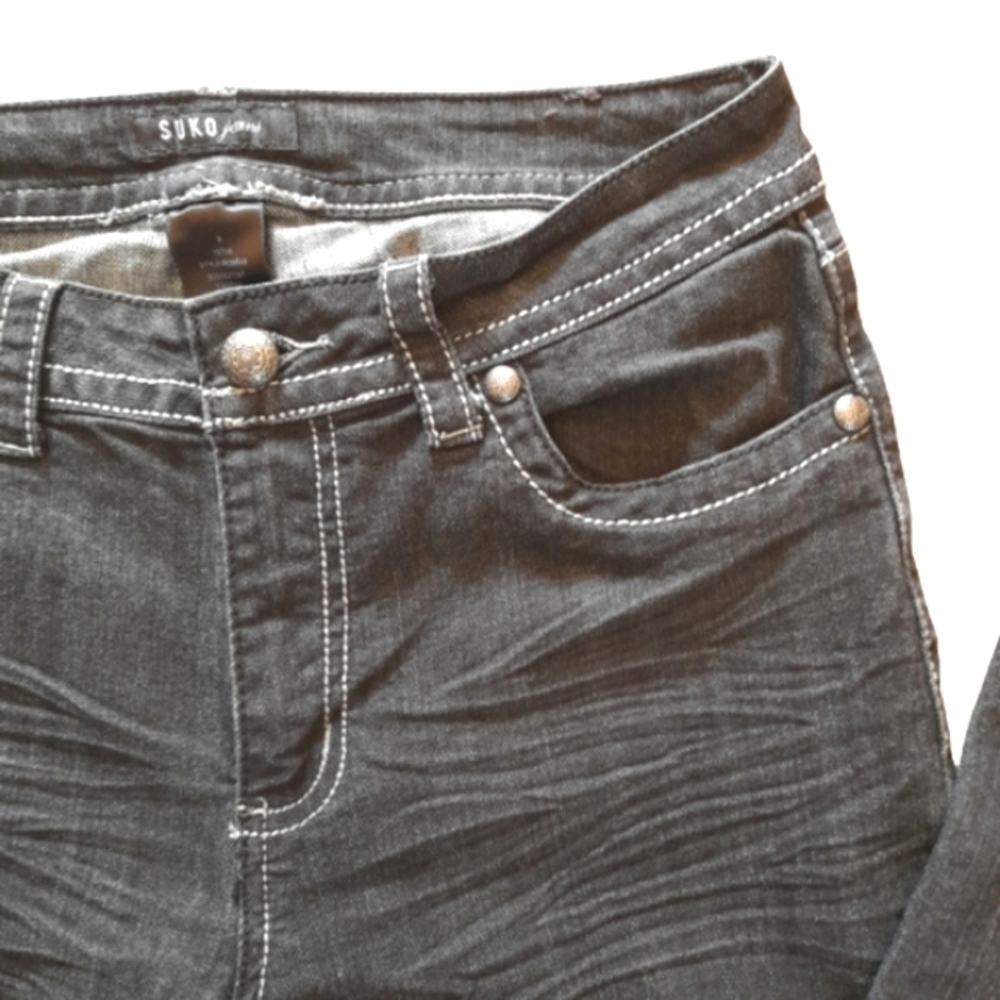 SUKO JEANS Bootcut Womens Size 8 Dark wash Embellished with stitching Rhinestone - Picture 4 of 12